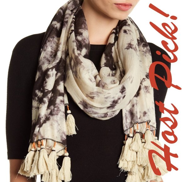 Anthropologie Accessories - STARS New Tie-Dye Tassel Wrap Scarf BLACK MULTI CREAM Womens NWT Cute Gift🎉HP🎉